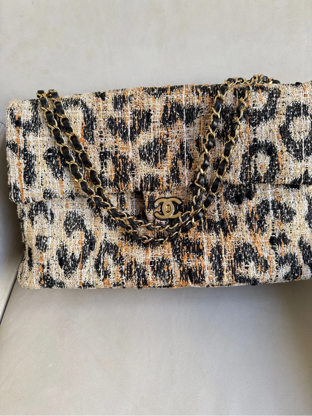 CHANEL Tweed Mixed Fibers Leopard Print Souplissimo Maxi Flap NWT